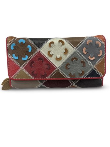 Színes patchwork valódi bőr női pénztárca elölnézet