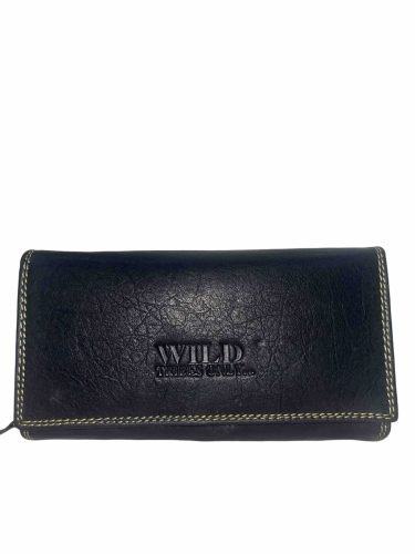 Fekete női valódi bőr pénztárca elölnézet