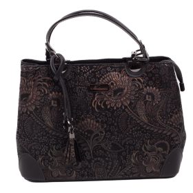 Pisa bronz-fekete valódi bőr női táska virágos Olasz