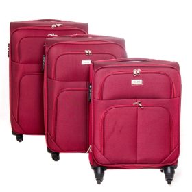  Cankó bordó piros bőrönd szett 3 részes puhafedeles spinner