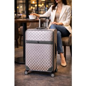   English bézs bőrönd M-es 67 cm spinner 4 kerekű puhafalú