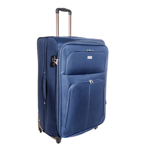 Flower kék bőrönd közép méret M-es 62 cm 4 kerekű