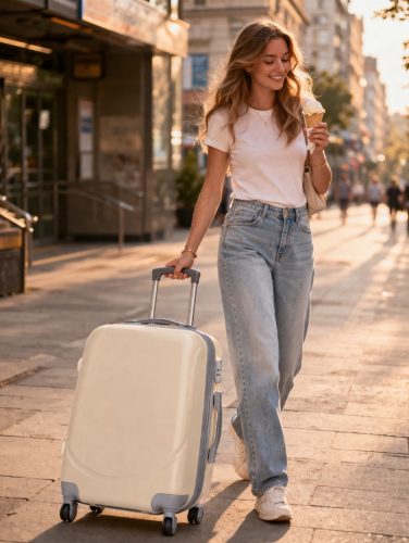 Lillie nagy bőrönd bézs színben 72 cm L-es utazóbőrönd